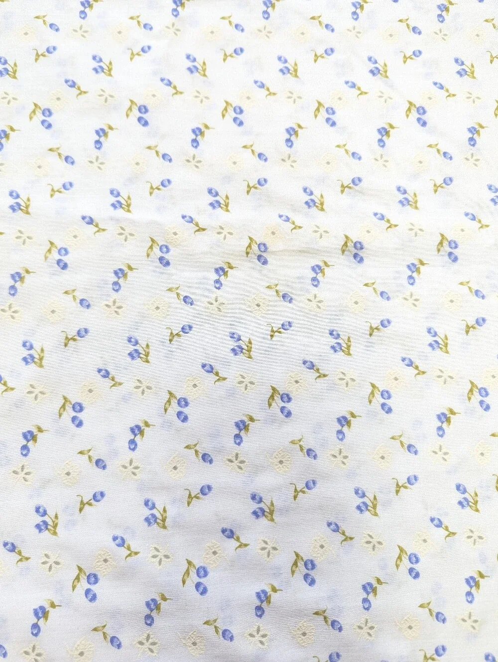 Blue Bell Textured Painted Floral Vintage Fabric Remnant 44